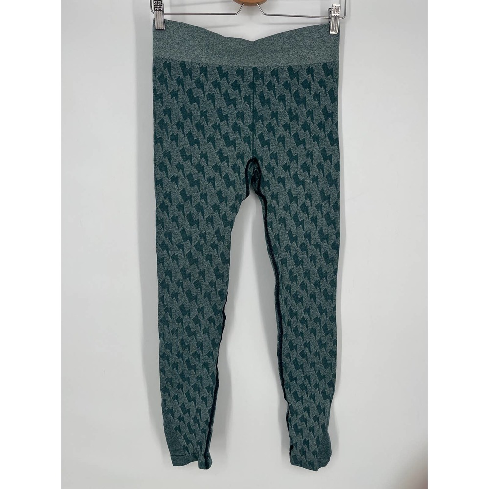 Oiselle Seamless Ankle Leggings Sz S Green Lightening Bolt